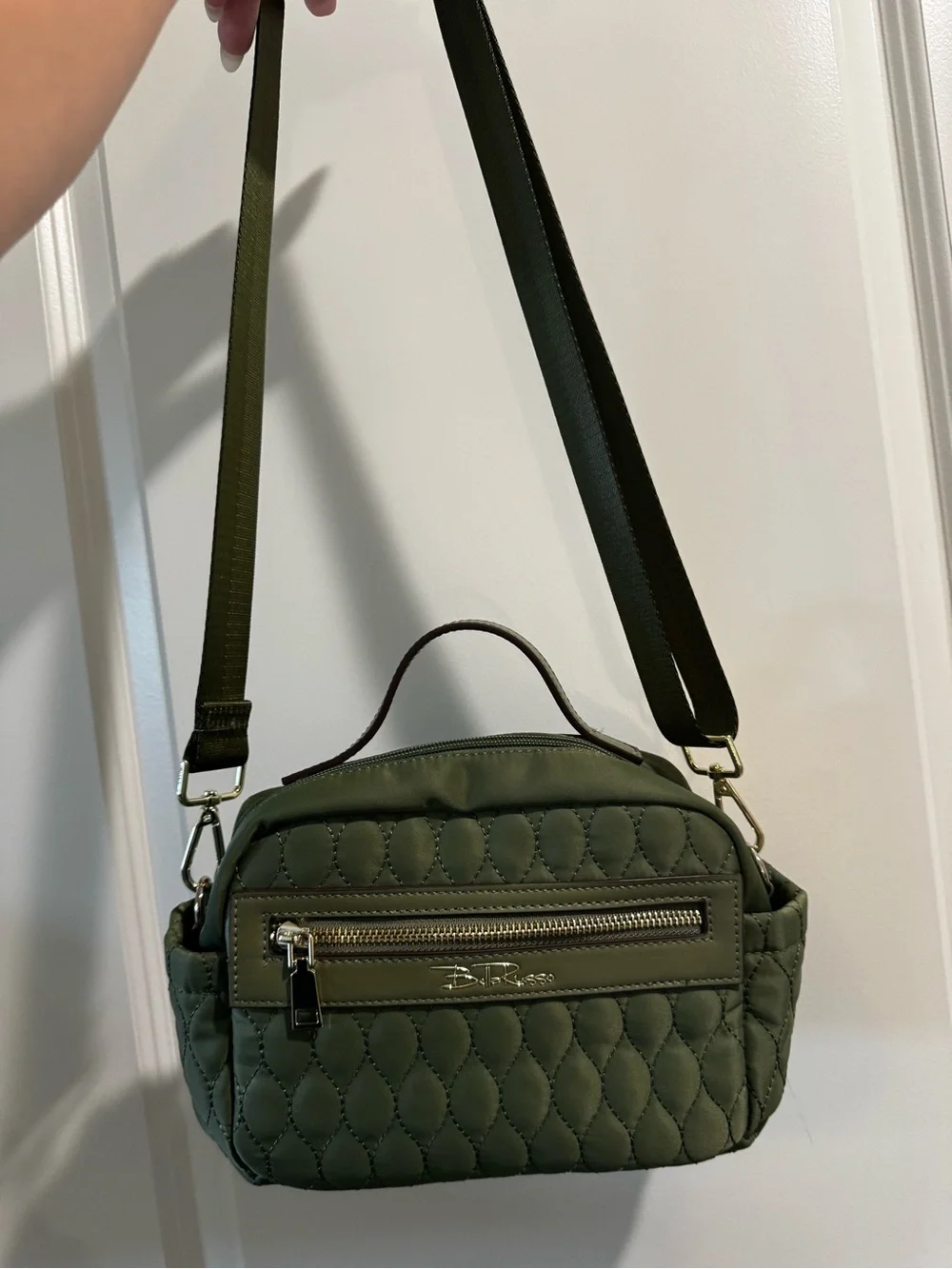 Bella Russo Olive Quilted Crossbody Bag with Gold Hardware
